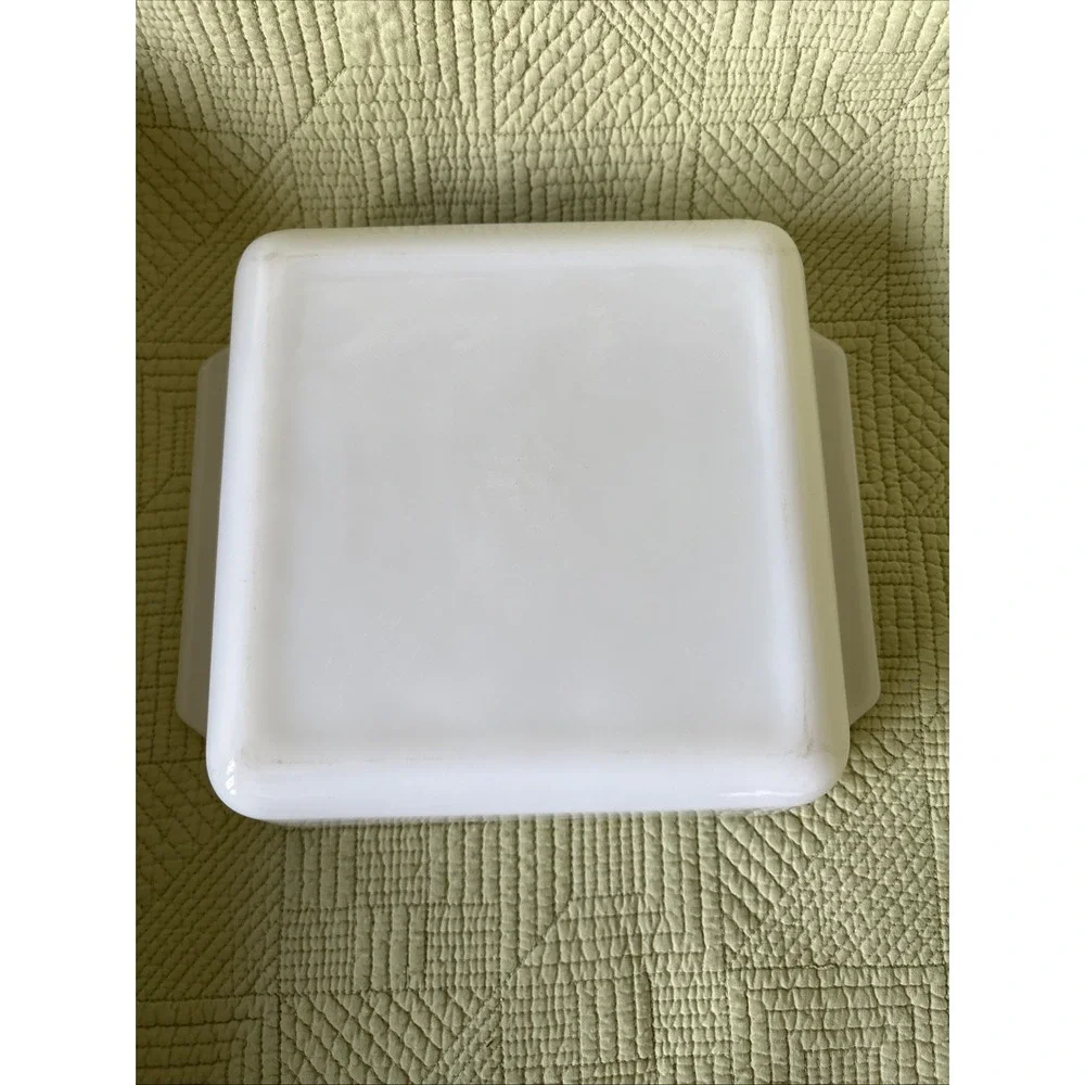 Vtg Anchor Hocking Fire King 8x8 Square Baking Dish #435 White Glass/Blue Flower